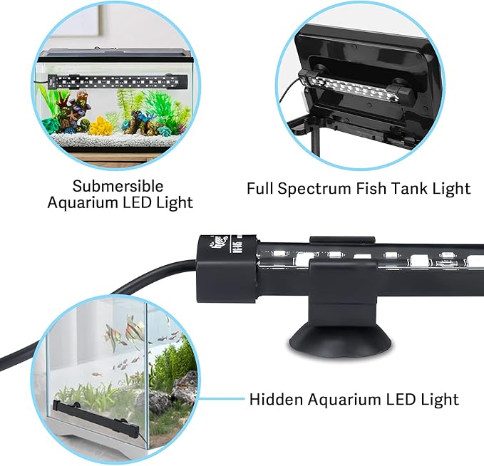 hygger 24/7 Mode Submersible Aquarium LED Light, Full Spectrum Hidden Fish Tank Light with 3 Rows Beads 7 Colors Auto On Off Sunrise-Daylight-Moonlight, Adjustable Timer Brightness (23.6in 14W)