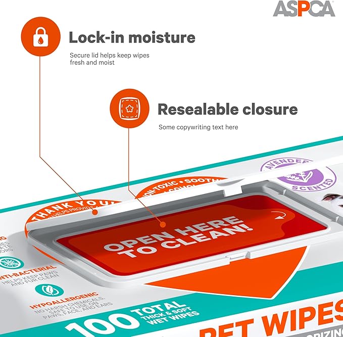 Grooming Wipes Hypoallergenic for Dogs & Cats of All Ages, Cleansing & Deodorizing - Lavender Scented - 100pk