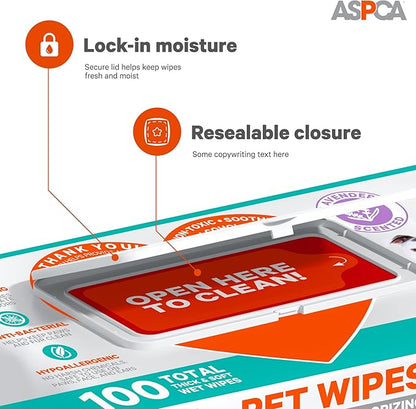 Grooming Wipes Hypoallergenic for Dogs & Cats of All Ages, Cleansing & Deodorizing - Lavender Scented - 100pk