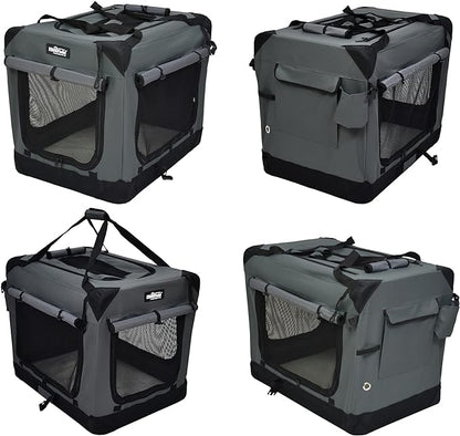 EliteField 4-Door Folding Soft Dog Crate with Curtains, Carrying Bag and Fleece Bed (2 Year Warranty), Indoor & Outdoor Pet Home (36" L x 24" W x 28" H, Gray+4 Door Curtains)