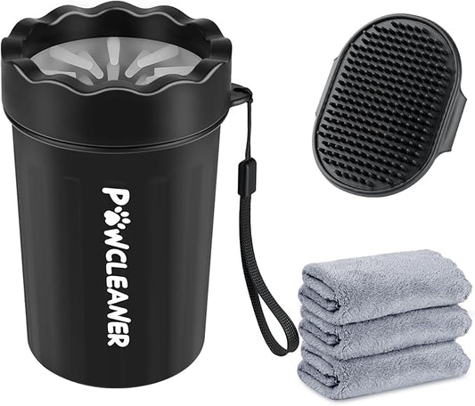 Dog Paw Cleaner for Dogs, (with 3Pcs Absorbent Towels & Adjustable Dog Bath Brush) Dog Paw Washer,Buddy Muddy Pet Foot Cleaner (Black, Medium)