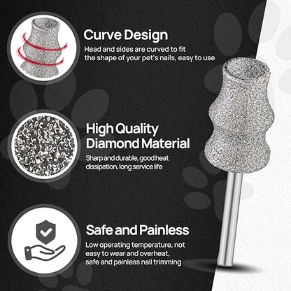 Diamond Dog Nail Grinder Bits - FOCSTOL Diamond Rotory Bit for Dogs&Pets, 1/8'' Rotary Nail Grinder Bits for Animals Nail Care (Type C)