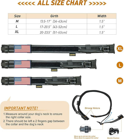 Reflective Dog Collar, AUBEEL Tactical Dog Collar for Medium Large Dogs, Heavy Duty Dog Collars with Handle and Metal Buckle Great for German Shepherd, with Airtag Holder and 2 Patches(Black, L)