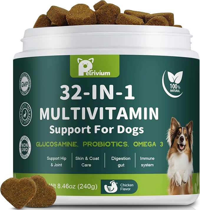 Dog Multivitamin Chewable with Glucosamine & MSM, Omegas 3 & 6, Probiotics, Dog Vitamins and Supplements for Hip & Joint Health, Skin & Coat, Immune Boost & Overall Health 120 Soft Chews