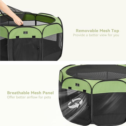 A4Pet Portable Pet Playpen, 49 Pop Up Dog Playpen with Bowl, Suitable for Puppies, Kittens, and Small Animals, Removable Zipper & Mesh Panel(19_ _ 12_)