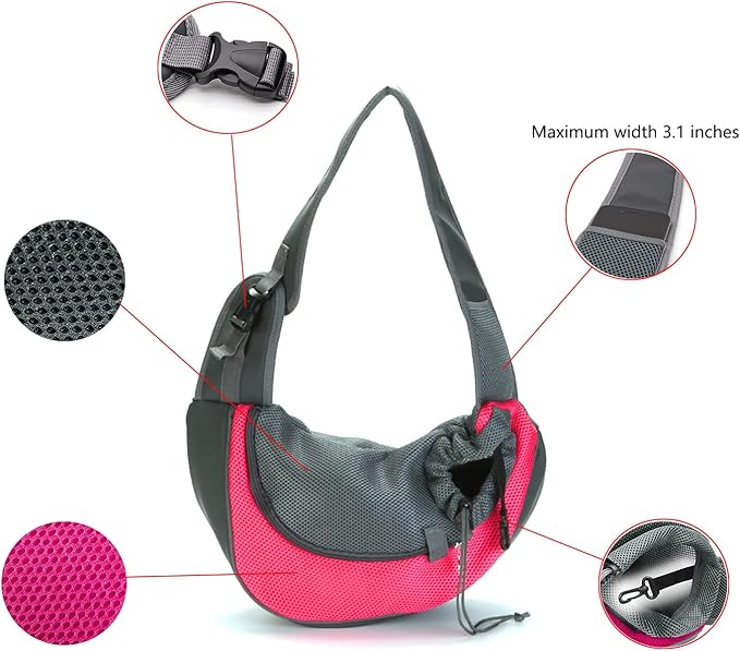 Kucehiup Dog Sling Carrier for Small Dogs Cat Carrier Breathable Mesh Bag(Fits Approximately 3 lbs to 6 lb Pets)(Rose Red)