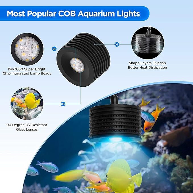 Lominie LED Aquarium Light, Full Spectrum Fish Tank Clip-on Saltwater Planted Light With Adjustable Gooseneck for Coral Tanks, Dimmable Nano Refugium Supports Remote WiFi