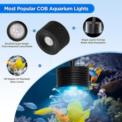 Lominie LED Aquarium Light, Full Spectrum Fish Tank Clip-on Saltwater Planted Light With Adjustable Gooseneck for Coral Tanks, Dimmable Nano Refugium Supports Remote WiFi