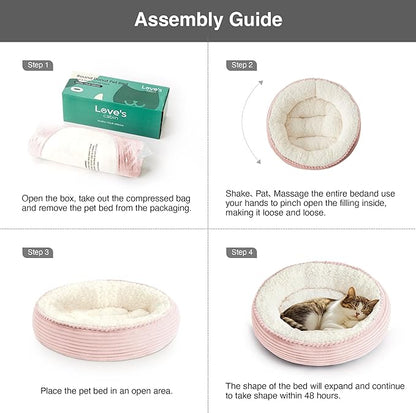 Love's cabin Round Donut Cat and Dog Cushion Bed, 20in Pet Bed for Cats or Small Dogs, Anti-Slip & Water-Resistant Bottom, Super Soft Durable Fabric Pet beds, Washable Luxury Cat Dog Bed Pink Stripe