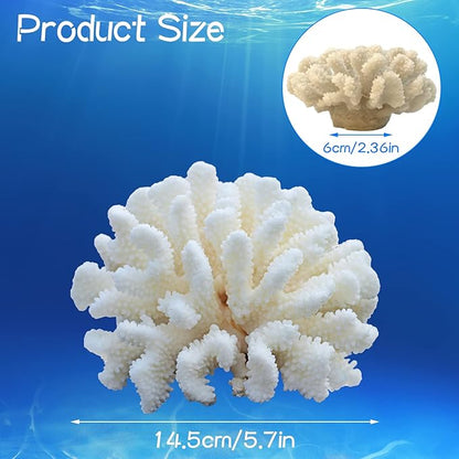 PINVNBY Artificial Coral Ornament Underwater Sea Plants Decorations Craft Resin Aquarium Plants for Fish Tank Decor Landscape (White)