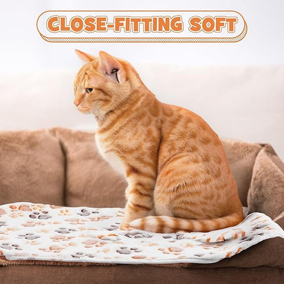 Tegeme 12 Pieces Pet Blanket Soft Fleece Dog Fluffy Doggie Warm Felt Throw Spring Cute Paw Print Puppy Kitten Sleep Mat Bed Covers for Cat(30 x 20 Inch,White)