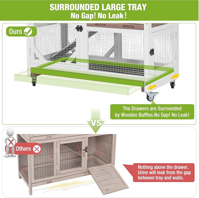 GUTINNEEN Rabbit Hutch Indoor 2 Story with 5 Doors, Outdoor Bunny Cage with Movable Wheels and Easy Clean Trays for Guinea Pig Cage 39.37" L