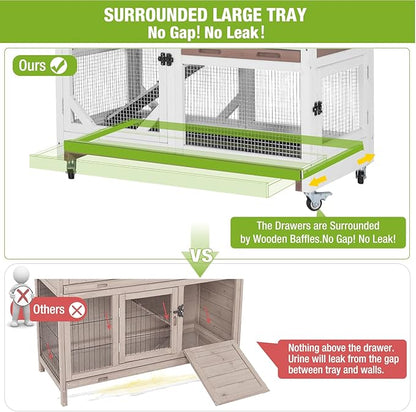 GUTINNEEN Rabbit Hutch Indoor 2 Story with 5 Doors, Outdoor Bunny Cage with Movable Wheels and Easy Clean Trays for Guinea Pig Cage 39.37" L