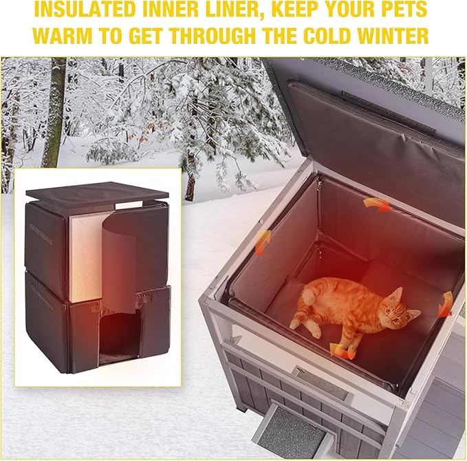 Aivituvin Outdoor Heated Cat House, Two-Story Feral Cat Shelter, Wooden Cat Condos, Weatherproof Cat Enclosure for Winter with Escape Doors