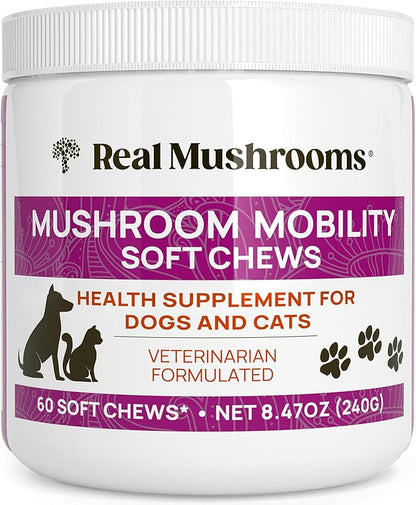 Real Mushrooms Mobility Chews for Dogs & Cats – Green Lipped Mussel & ErgoGold Mushroom Blend – Dogs & Cat Vitamins Treats for Active Routines – Joint, Hip & Flexibility Support – 240 ct Supplement