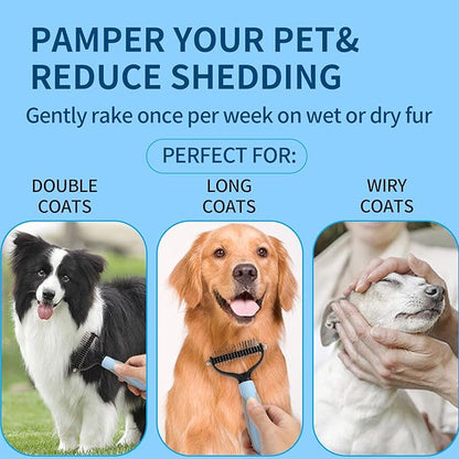 Pawmingle Cat Brush, Double Sided Deshedding for Dogs & Cats, Skin Friendly Grooming Dog Brush, Pet Shedding Brush,Undercoat Rake for dogs Grooming Supplies,Blue,Extra Wide (Blue, Large)