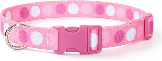 Mile High Life Dog Collar | Cute Puppy Collars | Lightweight Girl Dog Collar | Soft Boy Dog Collars | w Geometric Plaid Wave Line Pattern (Pink Big Dots, Medium)