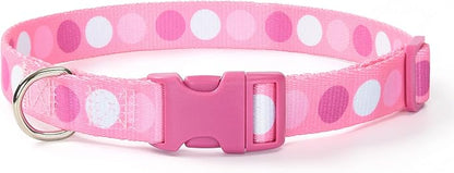 Mile High Life Dog Collar | Cute Puppy Collars | Lightweight Girl Dog Collar | Soft Boy Dog Collars | w Geometric Plaid Wave Line Pattern (Pink Big Dots, Large)