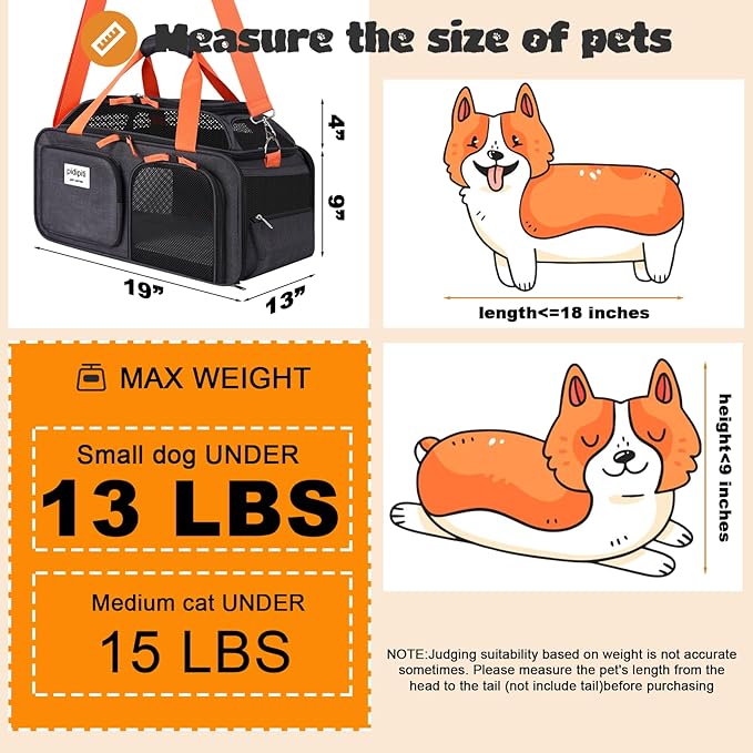 19x13x9 TSA Approved top Expandable pet Carrier for Small Dog Under 13 lbs,Medium cat Under 15 lbs,for Southwest Allegiant Spirit and Other Airlines only Have 9'' or 9.5'' Height Space