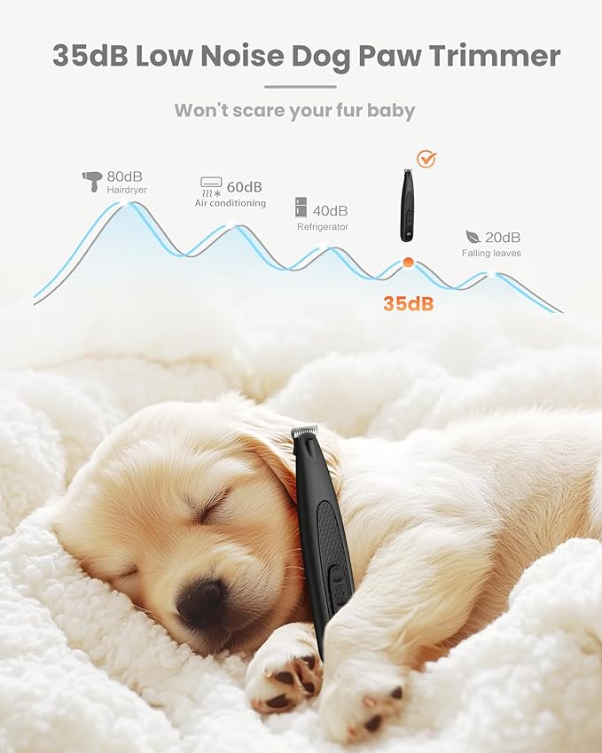 Dog Paw Trimmer with LED Light, Ultra-Low Noise Paw Trimmer for Dogs, Cordless Dog Clippers for Grooming with LED Display, Type-C Rechargeable Pet Clippers for Pads, Ears, Eyes, Face, Rump