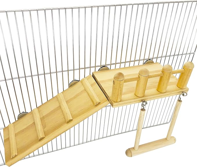 Parrot Climbing Ladder, Bird Wooden Playground with Climbing Ladder Stand, Parrot Play Stand, Bird Swing for Green Cheeks, Small Lovebirds, Goldens, Hamsters, Bird Cage Chew Toy Set