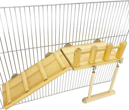 Parrot Climbing Ladder, Bird Wooden Playground with Climbing Ladder Stand, Parrot Play Stand, Bird Swing for Green Cheeks, Small Lovebirds, Goldens, Hamsters, Bird Cage Chew Toy Set