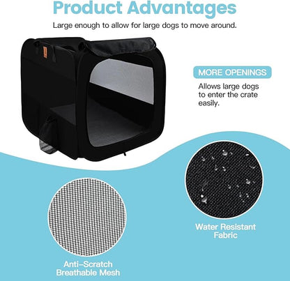 Folding Soft Dog Crate, Collapsible Dog Crate for Large Dogs, Portable Travel Dog Crate, 36"x25"x25" Dog Carrier Travel Bag with Upgrade Fleece Pad