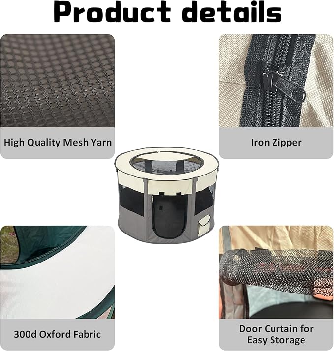 Portable Pet Playpen, Foldable Collapsible Cats Exercise Enclosure Pen Tents Cat Delivery Isolation Room Dog Crates Kennel House Great for Indoor Outdoor Travel Use Puppy Kitten Rabbit(Medium)