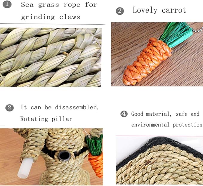 Hamiledyi Pet Bunny Fun Tree Rabbit Chew Toy Rattan Grass Scratcher Climbing Tree Play Carrot Toy for Rabbit Bunny Guinea Pig Squirrels Parrots Cat and Other Small Animals