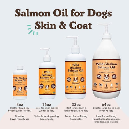 Natural Dog Company Wild Alaskan Salmon Oil Formula with Omega 3, Fish Oil for Dogs Supplement, Skin & Coat Dog Oil, Itchy Relief, Immune Support for Joints & Heart, Food Topper, 32 oz