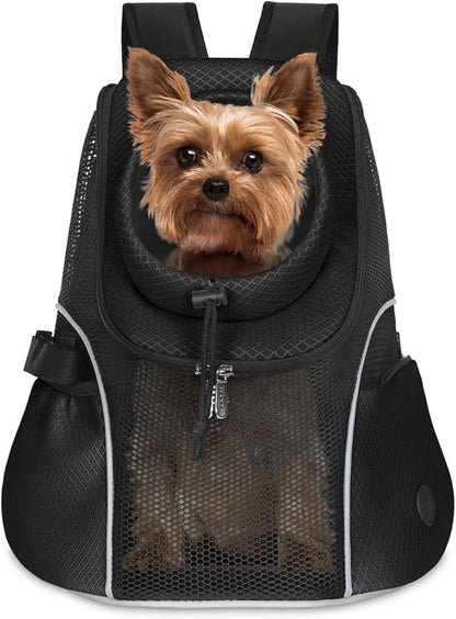 WOYYHO Pet Dog Carrier Backpack Small Dog Front Backpack Ventilated Mesh Dog Travel Back Pack with Safety Belt for Travel Hiking Cycling Outdoor Use (S (2-4.5 lbs), Black)