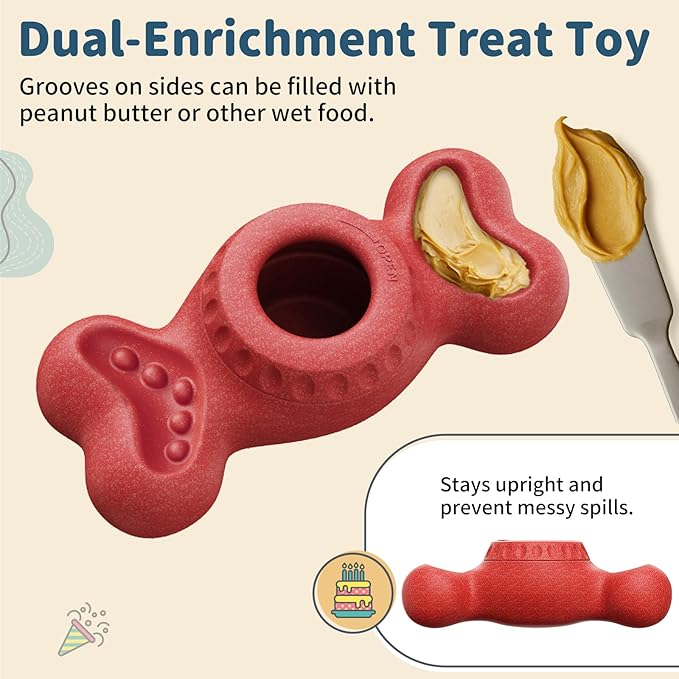 Enrichment Dog Treat Toys - Frozen Dog Treat Dispensing Chew Toy for Aggressive Chewers to Keep Them Busy, Ice Cream Holder Freeze Bone with Mold Cups, Fillable Cognitive Licking Toy, Red