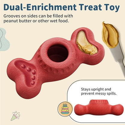 Enrichment Dog Treat Toys - Frozen Dog Treat Dispensing Chew Toy for Aggressive Chewers to Keep Them Busy, Ice Cream Holder Freeze Bone with Mold Cups, Fillable Cognitive Licking Toy, Red