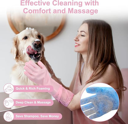 6PCS Pet Grooming Set - Lengthen Dog Washing Gloves, Dog Bath Brush, Dog Toothbrush Finger, Dog Shampoo Brush, Silicone Pet Bathing Gloves for Gentle Cleaning, Massaging, Shedding (Pink Grooming Set)
