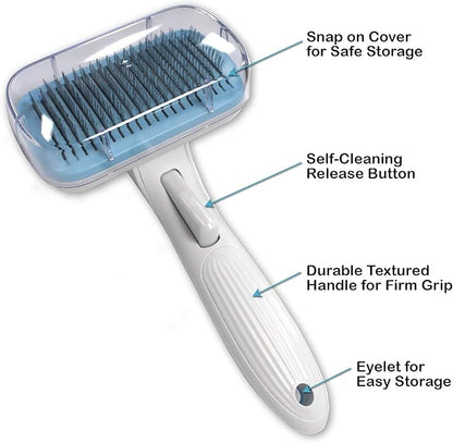 Pets First Premium Dog Brush & CAT Brush Self Cleaning Dog Slicker Hair Brush Easy to Clean Best Pet Grooming Brushes Shedding Grooming Tools for Dogs and Cats. Beautiful Gift for The Groomer!