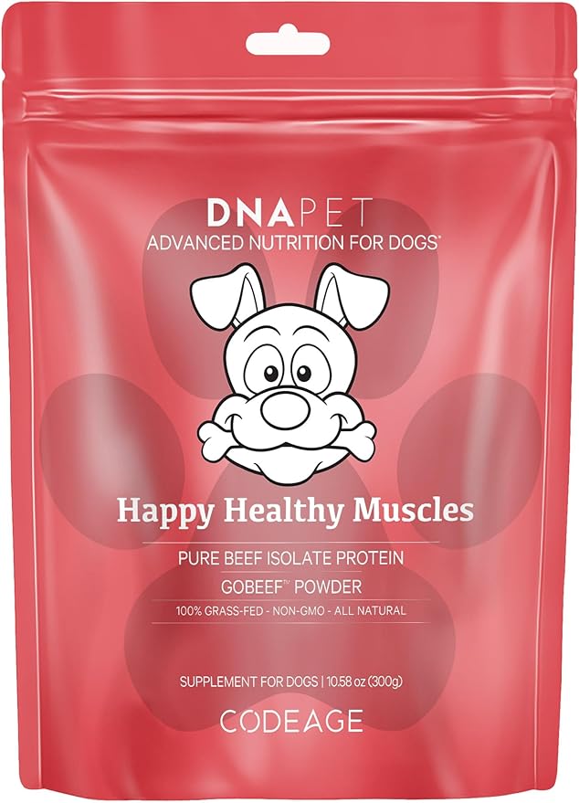 Happy Healthy Muscles Supplement for Dogs - Grass-Fed Beef Protein Powder - Rich in Collagen and Amino Acids - Pure Beef Isolate Protein - All Life Stages - Unflavored & Non-GMO - 10.58 Oz