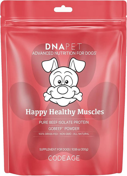 Happy Healthy Muscles Supplement for Dogs - Grass-Fed Beef Protein Powder - Rich in Collagen and Amino Acids - Pure Beef Isolate Protein - All Life Stages - Unflavored & Non-GMO - 10.58 Oz