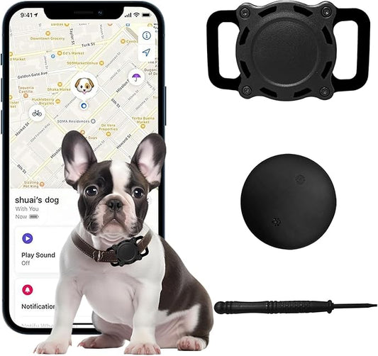 Dog Tracker, Pet Location Tracker with Collar Holder for Dogs, Item Finder MFi Certificated Tracking Device, No Monthly Fee, Waterproof, iOS Only, Work with Apple Find My (Black)