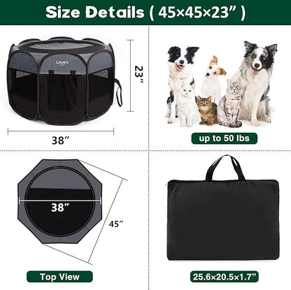 Love's cabin Pet Puppy Dog Playpen, Large Dog Tent Crates Cage Indoor/Outdoor, Portable Playpen for Cat, Foldable Pop Up Dog Kennel Playpen with Carring Case, Removable Zipper Top, Dark Grey
