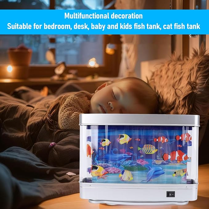 LED Tropical Fish Aquarium Night Light - Mini Artificial Aquarium with Moving Fish for Kids Baby - Unique Home Decor Gift