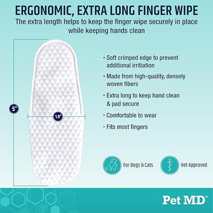 Pet MD Pet Dental Finger Wipes for Dogs - Plaque and Tartar Remover for Dogs to Improve Oral Care - Pet Teeth Cleaning Finger Wipes for Healthy Gums and Fresh Breath - Fresh Apple & Mint, 50ct