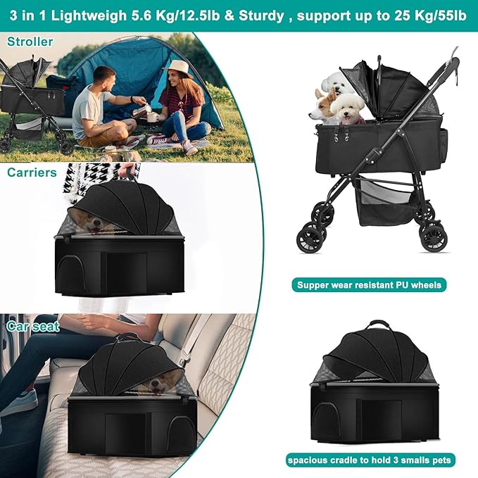 MILA&LOUIS Dog Stroller for Medium Dogs, Lightweigh Pet Stroller for Small Dogs, 4 Upgraded Wheels, Dog Strollers with Cup Holder, Hook, Puppy Stroller with Detachble Spacious Cradle for Multiple Pets