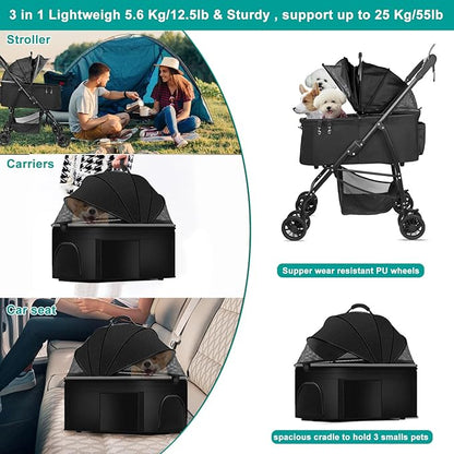MILA&LOUIS Dog Stroller for Medium Dogs, Lightweigh Pet Stroller for Small Dogs, 4 Upgraded Wheels, Dog Strollers with Cup Holder, Hook, Puppy Stroller with Detachble Spacious Cradle for Multiple Pets