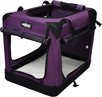 EliteField 4-Door Folding Soft Dog Crate with Curtains, Carrying Bag and Fleece Bed (2 Year Warranty), Indoor & Outdoor Pet Home (20" L x 14" W x 14" H, Purple+4 Door Curtains)