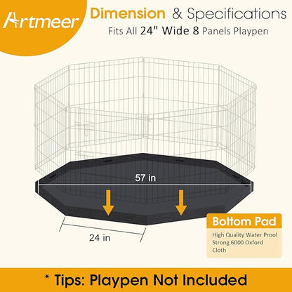Dog Playpen Regular Octagon Metal Exercise Pet Playpen 8 Panels 24 Inch Bottom Pad Cover for Small Medium Pets Indoor Outdoor(Only Black Bottom pad Cover, Playpen Not Included)