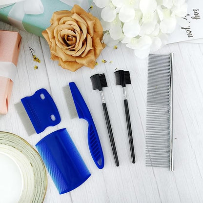 6Pcs Pet Combs for Remove Knots, Fluff and Dirt Dog Eye Comb for Removing Eye Mucus and Crust Dog Flea Fine Combs for Grooming Matting(Blue)