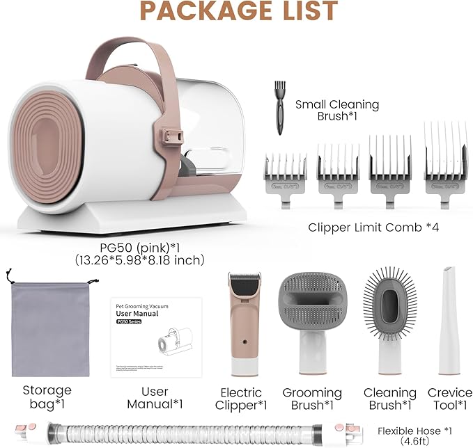 Dog Grooming Vacuum, Pet Grooming Kit with Dog Clippers, 2.5L Dust Cup 11000Pa Dogs Vacuum for Shedding Grooming, 5 Grooming Tools Home Cleaning in 1, Low Noise Pet Grooming Vacuum for Dogs, PG50