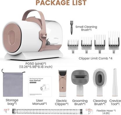 Dog Grooming Vacuum, Pet Grooming Kit with Dog Clippers, 2.5L Dust Cup 11000Pa Dogs Vacuum for Shedding Grooming, 5 Grooming Tools Home Cleaning in 1, Low Noise Pet Grooming Vacuum for Dogs, PG50