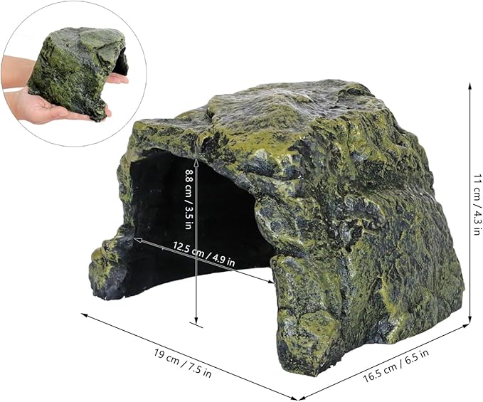 Rock Hide Cave for Reptiles, Amphibians Rock Den - Terrarium & Aquarium Decor, Great for Bearded Dragons,Lizards,Snakes,Turtles,Geckos,Frogs,Small Animals - Large Size
