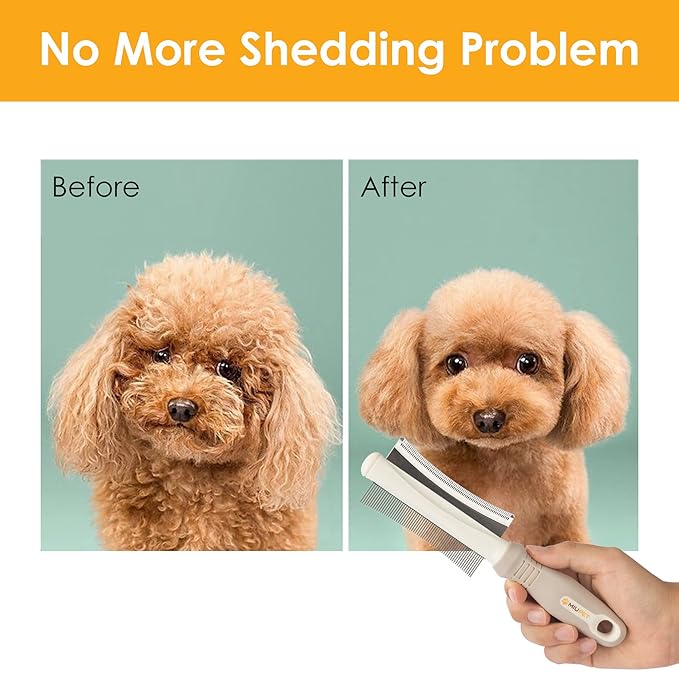 2 in 1 Dog & Cat Deshedding Brush & Grooming Comb, Double Sided Professional Brush for Short Medium or Long Hair, Effectively Remove Dead & Floating Hair